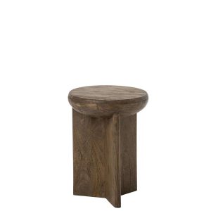 STOOL ROUND MANGO WOOD DARK BROWN