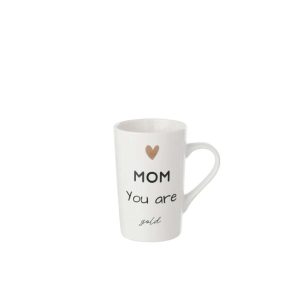 BOX OF 1 MUG "MOM" PORCELAIN WHITE/BLACK