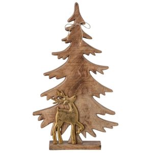 PINE TREE + REINDEER MANGO WOOD NATURAL/GOLD LARGE