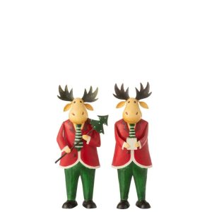 MOOSE STANDING GIFT TREE IRON RED/GREEN ASSORTMENT OF 2