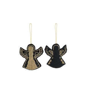 HANGER ANGELS FABRIC/BEADS BLACK/GOLD COLORED ASSORTMENT OF 2