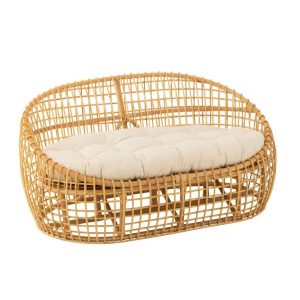 SOFA LISE+CUSHION 2 PERSON RATTAN/TEXTILE NATURAL/WHITE