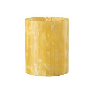 TEALIGHT HOLDER LINES GLASS/RESIN YELLOW LARGE