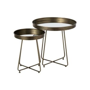 SET OF 2 SIDE TABLE MIRROR ROUND IRON BRASS