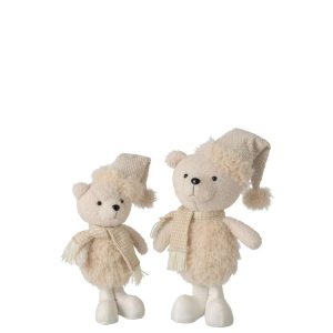 SET OF 2 BEAR HAT + SCARF POLYESTER BEIGE