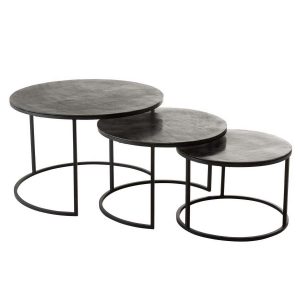 SET 3 SIDE TABLES ROUND OXIDIZE ALUMINIUM/IRON ANTIQUE BLACK