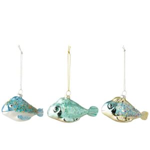 HANGER FISH GLASS AZURE BLUE/TURQUOISE ASSORTMENT OF 3