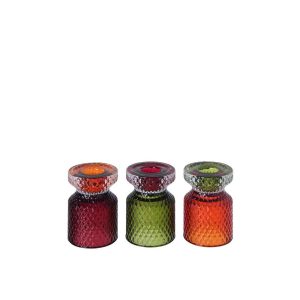 TEALIGHT HOLDER GLASS MULTI ASSORTMENT OF 3