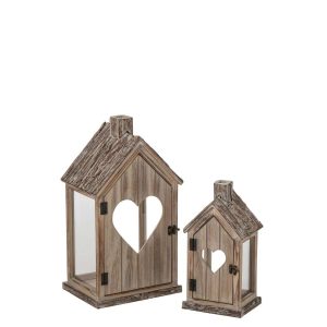 SET OF 2 LANTERN HEART FIR WOOD BEIGE