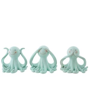 OCTOPUS SEE/HEAR/SPEAK POLYRESIN LIGHT GREEN LARGE ASSORTMENT OF 3