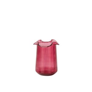 VASE WAVY CYLINDER GLASS FUCHSIA SMALL