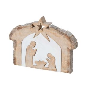 NATIVITY MANGO WOOD NATURAL/WHITE LARGE