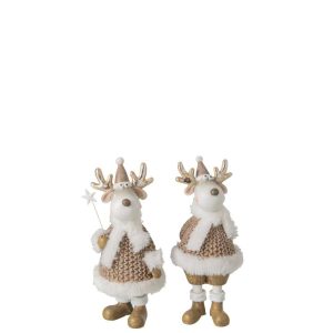 REINDEER WINTER CLOTHES POLYRESIN WHITE/BEIGE MEDIUM ASSORTMENT OF 2