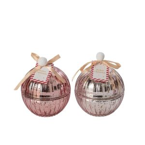 CANDLE CHRISTMAS BAUBLE GLASS LIGHT PINK/OLD PINK LARGE ASSORTMENT OF 2
