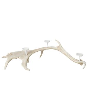 CANDLE HOLDER ANTLERS POLYRESIN LIGHT BEIGE LARGE