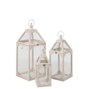SET OF 3 LANTERN FIR WOOD BEIGE