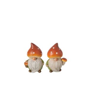 GNOME MUSHROOM POLYRESIN DARK ORANGE/GREEN SMALL ASSORTMENT OF 2