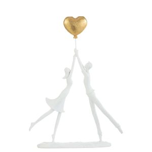 COUPLE STANDING HEART BALLOON RESIN WHITE/GOLD