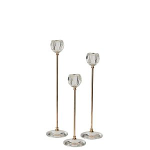SET OF 3 CANDLE HOLDER CRYSTAL TRANSPARENT