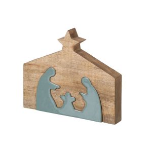 NATIVITY MANGO WOOD NATURAL/TURQUOISE LARGE