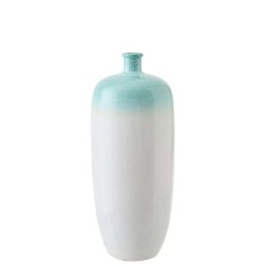 FLOOR VASE CERAMIC MINT GREEN/WHITE SMALL