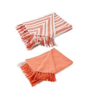 THROW STRIPED COTTON WHITE/ORANGE ASSORTMENT OF 2