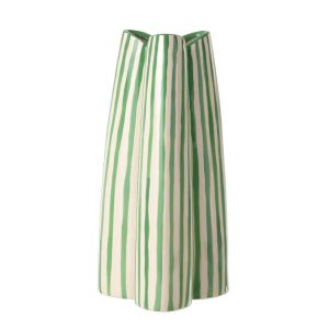 VASE STRIPED CERAMIC OFF-WHITE/GREEN LARGE