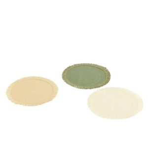 PLACEMAT ROUND PAPER GREEN/ECRU ASSORTMENT OF 3