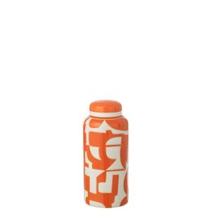 JAR DECORATIVE GEOMETRIC PORCELAIN WHITE/ORANGE