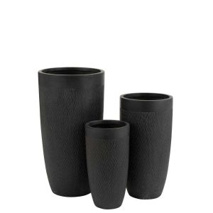 SET OF 3 VASES ROUND HIGH CLAY BLACK