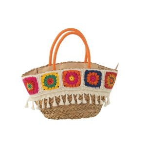 BEACH BAG CROCHET+TASSELS SEAGRASS/COTTON