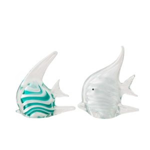 PAPERWEIGHT FISH STRIPED GLASS TURQUOISE/WHITE LARGE ASSORTMENT OF 2