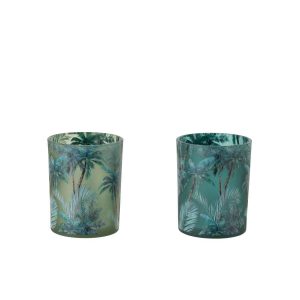 TEALIGHT HOLDER TROPICAL GLASS MULTICOLORED MEDIUM ASSORTMENT OF 2