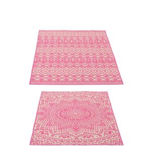 RUG OUTDOOR MOSAIC POLYPROPYLENE PINK/WHITE ASSORTMENT OF 2