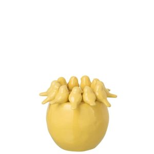 VASE BIRDS STONEWARE LIGHT YELLOW LARGE