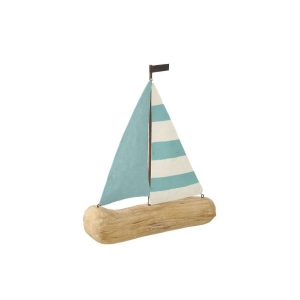 SAILBOAT PAULOWNIA WOOD NATURAL/LIGHT BLUE LARGE