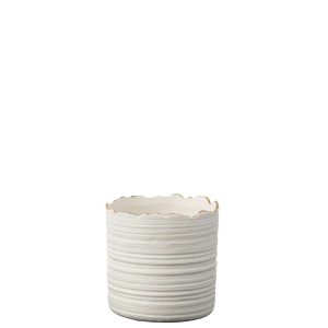 FLOWER POT TALL PORCELAIN WHITE/GOLD SMALL