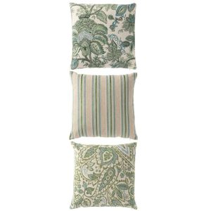 CUSHION SQUARE POLYESTER GREEN/LIGHT BLUE ASSORTMENT OF 3