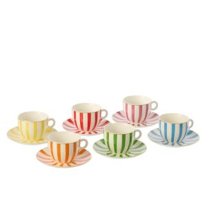 BOX OF 6 COFFEE CUP  +  SAUCER PORCELAIN MULTI LARGE