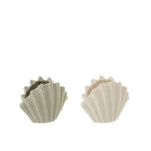 VASE SHELL STONEWARE WHITE/OLIVE SMALL ASSORTMENT OF 2