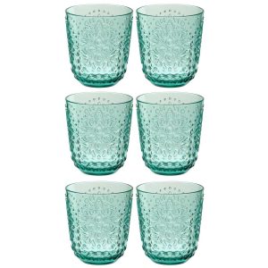 BOX OF 6 DRINK GLASS PLASTIC AQUA BLUE