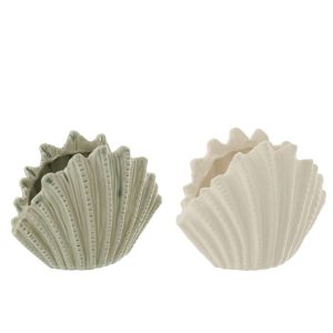 VASE SHELL STONEWARE WHITE/OLIVE LARGE ASSORTMENT OF 2