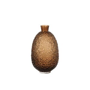 VASE TEXTURED OVAL GLASS BROWN SMALL