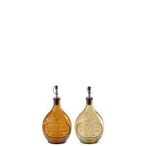 BOTTLE  ROUND GLASS ORANGE/OCHER YELLOW ASSORTMENT OF 2