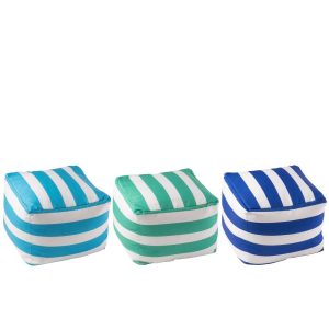 SET OF 3 OUTDOOR POUFFE STRIPED POLYESTER BLUE/GREEN