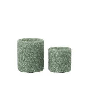 SET OF 2 TEALIGHT HOLDER STONE GLASS DARK GREEN