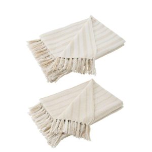 THROW STRIPED COTTON WHITE/BEIGE ASSORTMENT OF 2