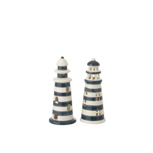 LIGHTHOUSE LED STRIPED PORCELAIN WHITE/BLUE SMALL ASSORTMENT OF 2