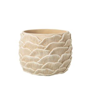 FLOWERPOT ROUND RELIEF CEMENT BEIGE LARGE