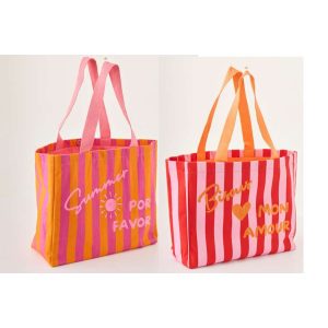 BEACH BAG SUMMER/BISOUS STRIPED COTTON MULTI ASSORTMENT OF 2